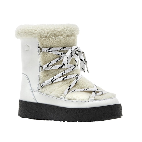 NWOT LA CANADIENNE ELOISE SHEARLING-LINED LEATHER SNOW WINTER BOOT WHITE Size 39 - Picture 3 of 12